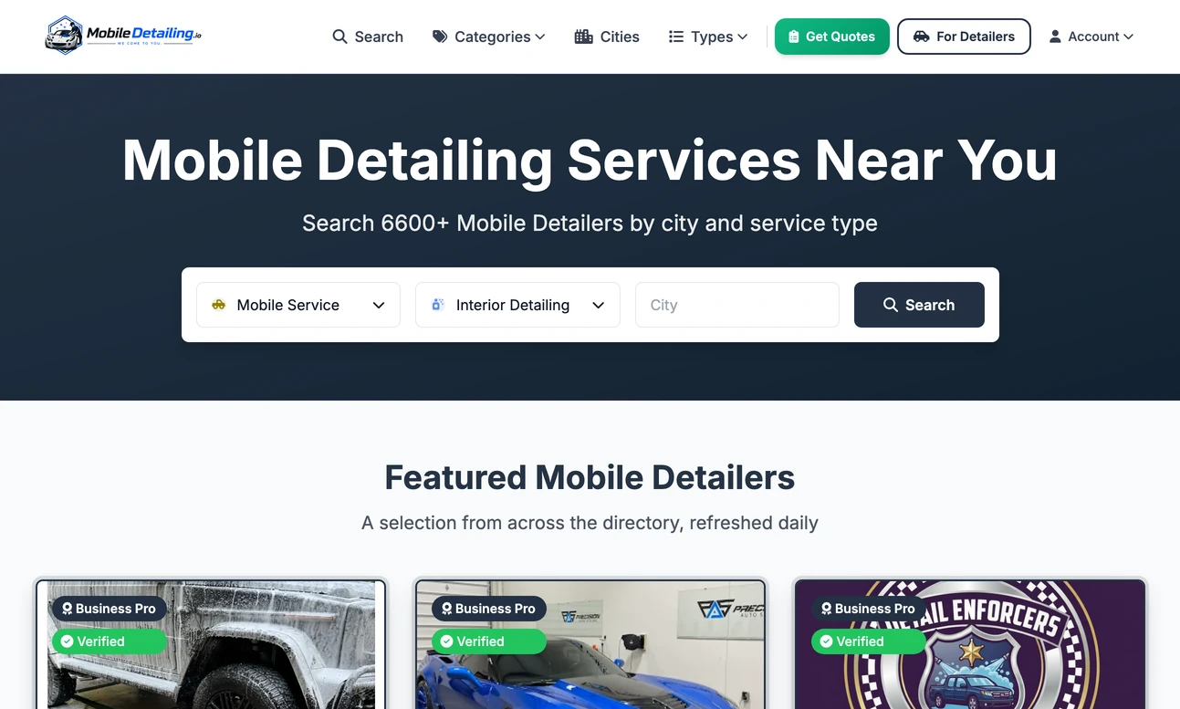 The home page of mobiledetailing.io